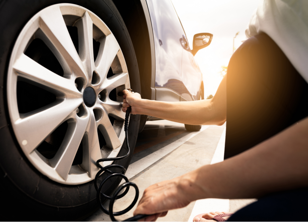woman airing up her tires. Tire tips